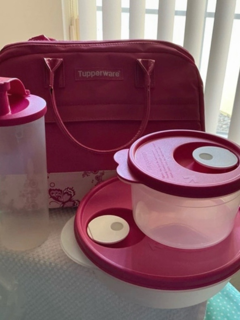 vintage Tupperware Pink Lunch Tote Set